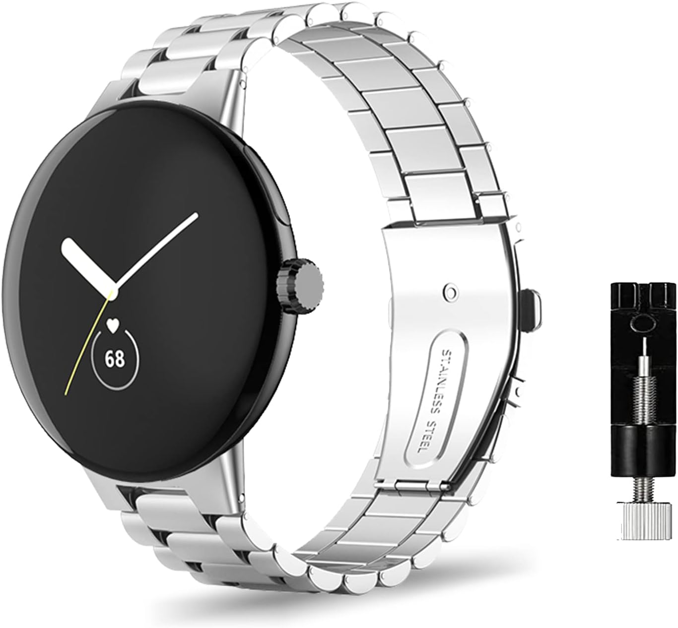 Metal Strap Compatible with Google Pixel Watch 4 41mm/3 41MM/2/1, Women Men Metal Bracelet, Stainless Steel Replacement Band for Google Pixel Watch 2 - Silver