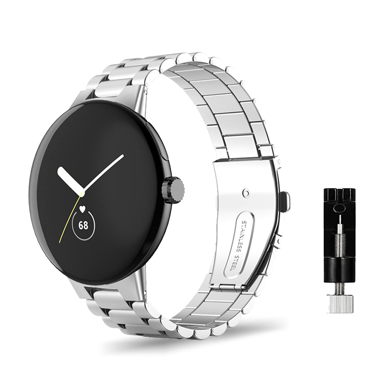 Metal Strap Compatible with Google Pixel Watch 4 41mm/3 41MM/2/1, Women Men Metal Bracelet, Stainless Steel Replacement Band for Google Pixel Watch 2 - Silver