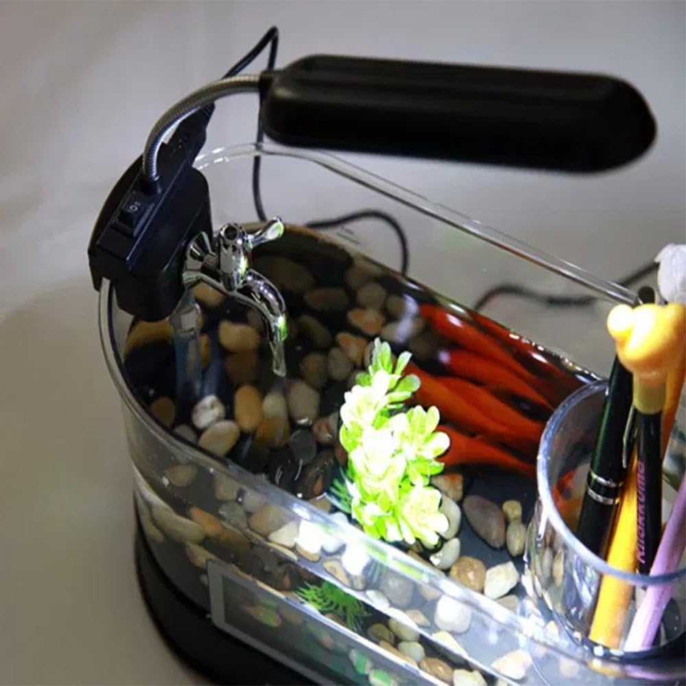 Modern Home USB Desktop Aquarium with Light/Clock Organizer