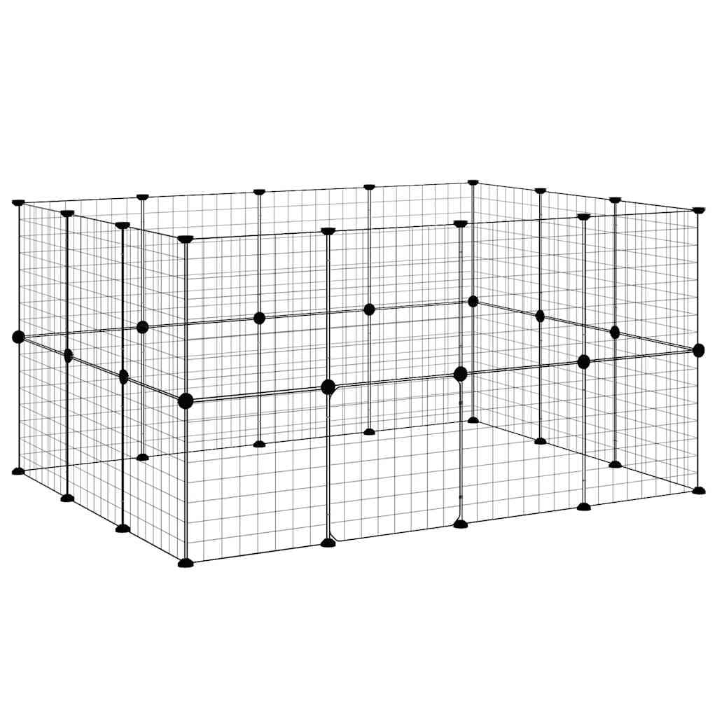 28 piezas de recinto para animales pequeños con puerta, color negro | Recinto flexible para animales pequeños hecho de acero resistente para conejos y cachorros en el salón o pasillo.