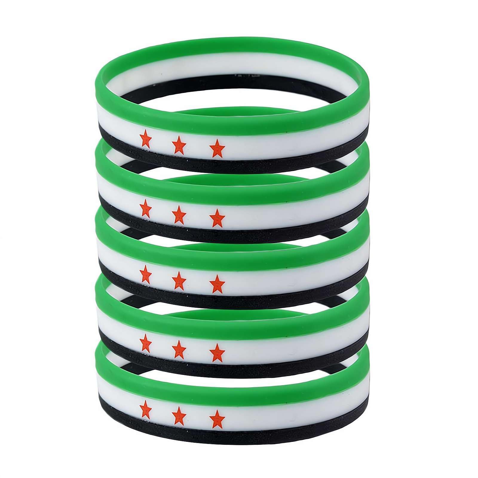 Free Syrian Flag Silicone Bracelets Syria Flag Rubber Bracelets White Green Black Syria Flag Bracelets Support Syria Free Syria Wristband for Outdoor Sports and Patriotic Support