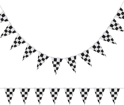 Miniatura 3 de Bandera de banderín a cuadros de 328ft para decoración de fiesta de cumpleaños con temática de carrera