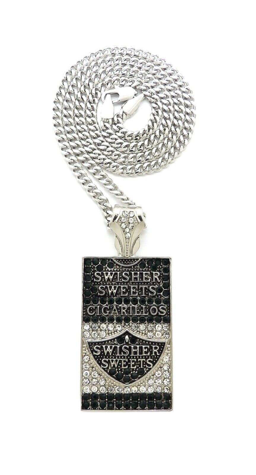 For ICE BLING GREEN SWISHER SWEET PIECE WITH 20" CUBAN CHAIN RHODIUM PLATED Model-SRT-604