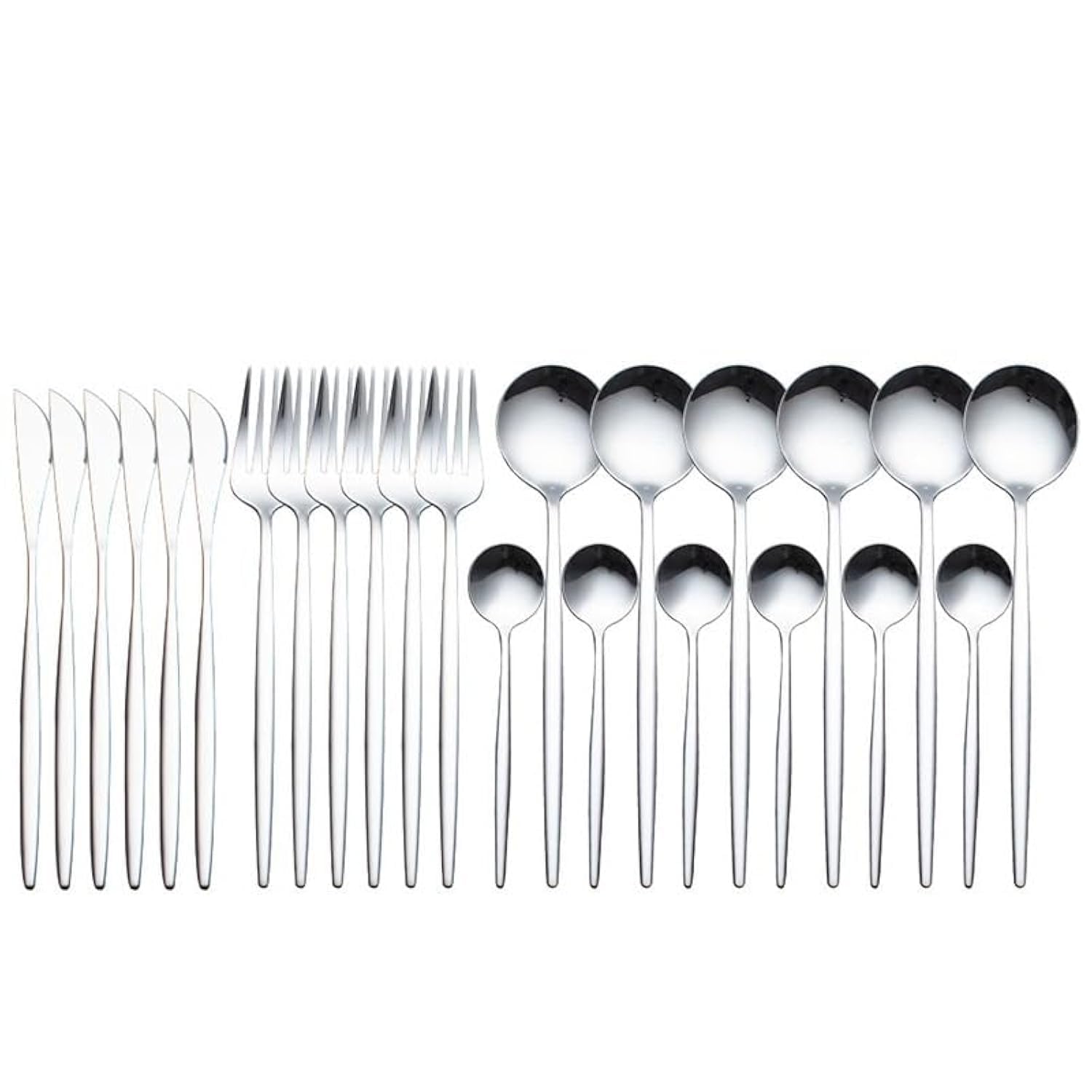 SICHER24 Pieces Flatware Set, Stainless Steel Tableware Cutlery Set for 6 People, Mirror-Polished Stainless Steel Knife Fork and Spoon Sets for Home and Restaurant, Dishwasher Safe (Silver)