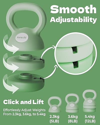 Miniatura 7 de Pesa rusa ajustable 5 lb - 12 lb Juego de pesas rusas para gimnasio en casa entrenamientos de cuerpo completo, entrenamiento de fuerza, pérdida