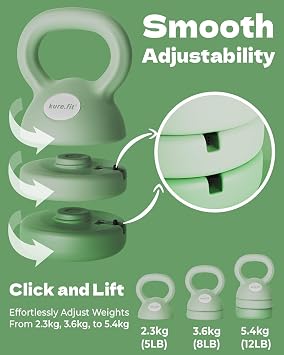 Green Adjustable Kettlebell 2.3 KG to 5.4KG and Pink Pilates Kit Bundle