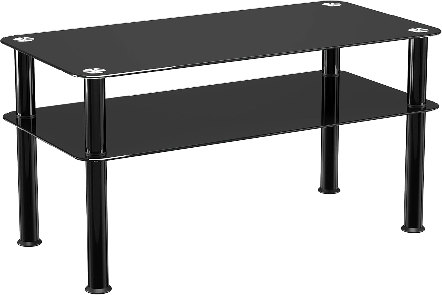 mahara Black Glass Coffee Table Slimline side table with shelf and