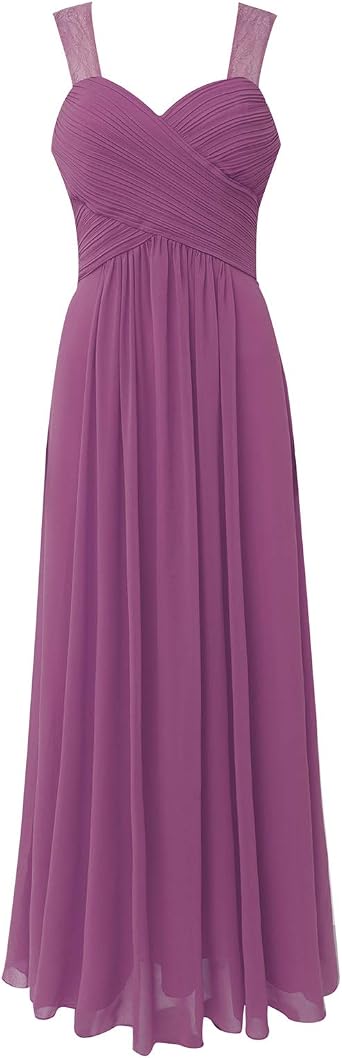 Womens Elegant V-Neck Sweetheart Bridesmaid Dress Long Evening A-line Maxi Pleated Chiffon Dresses