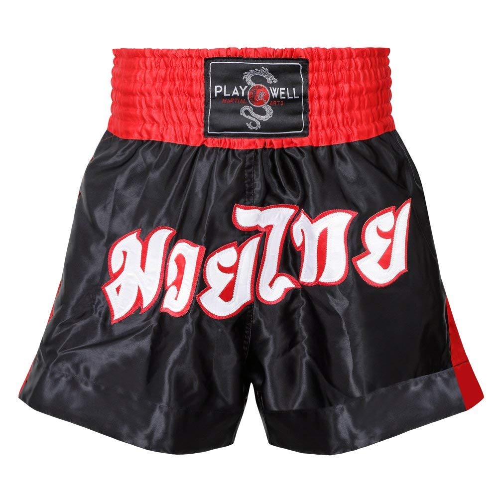 Playwell Muay Thai Compétition Combat - Short Noir/Rouge - Noir, S