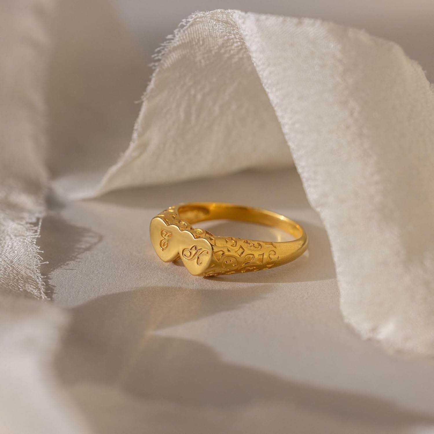 CAITLYNMINIMALIST 18K Gold Plated Sterling Silver Custom Duo Initial Two Letter Heart Couples Signet Ring Gift for Her