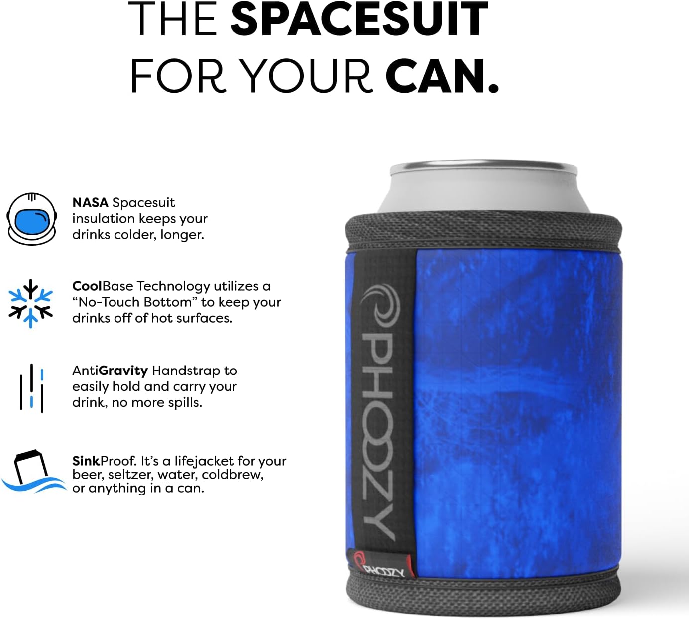 PHOOZY Insulated Can Cooler for 12 oz Cans - Patented Drink Sleeve with NASA-Inspired Technology - Keeps Beer, Soda & Sparkling Water Cold Longer - Lightweight Outdoor Can Holder - Blue