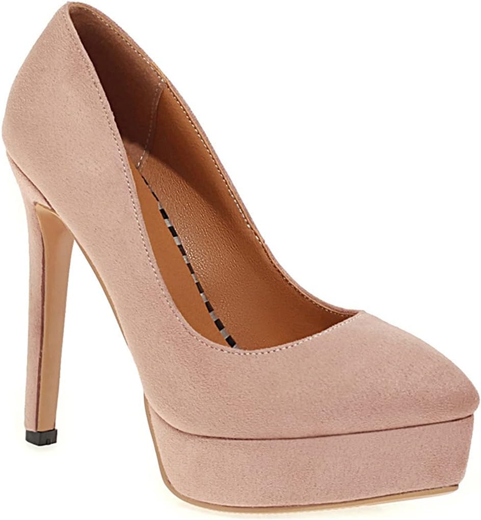 VOKLIN Women's Fashion Sexy Spikes Stilettos Platform High Heels Pumps Pointed Toe Slip On Dress Pump Shoes