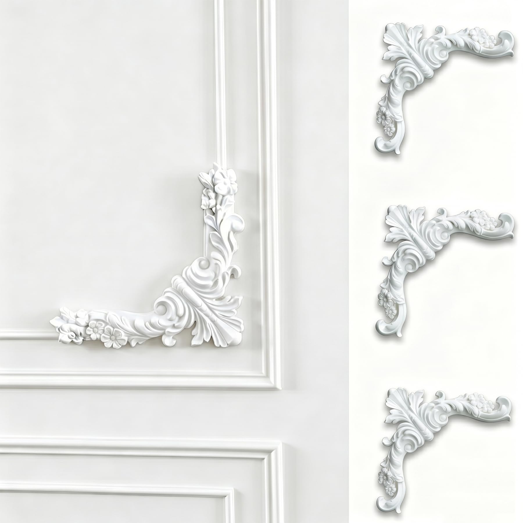 4 PCS Angolari Decorativi per Pareti E Soffitti in PU Modanature Angolari 3D con Decorazioni Floreali Profili Decorativi Verniciabili per Cornici E Angoli Elegante Finitura