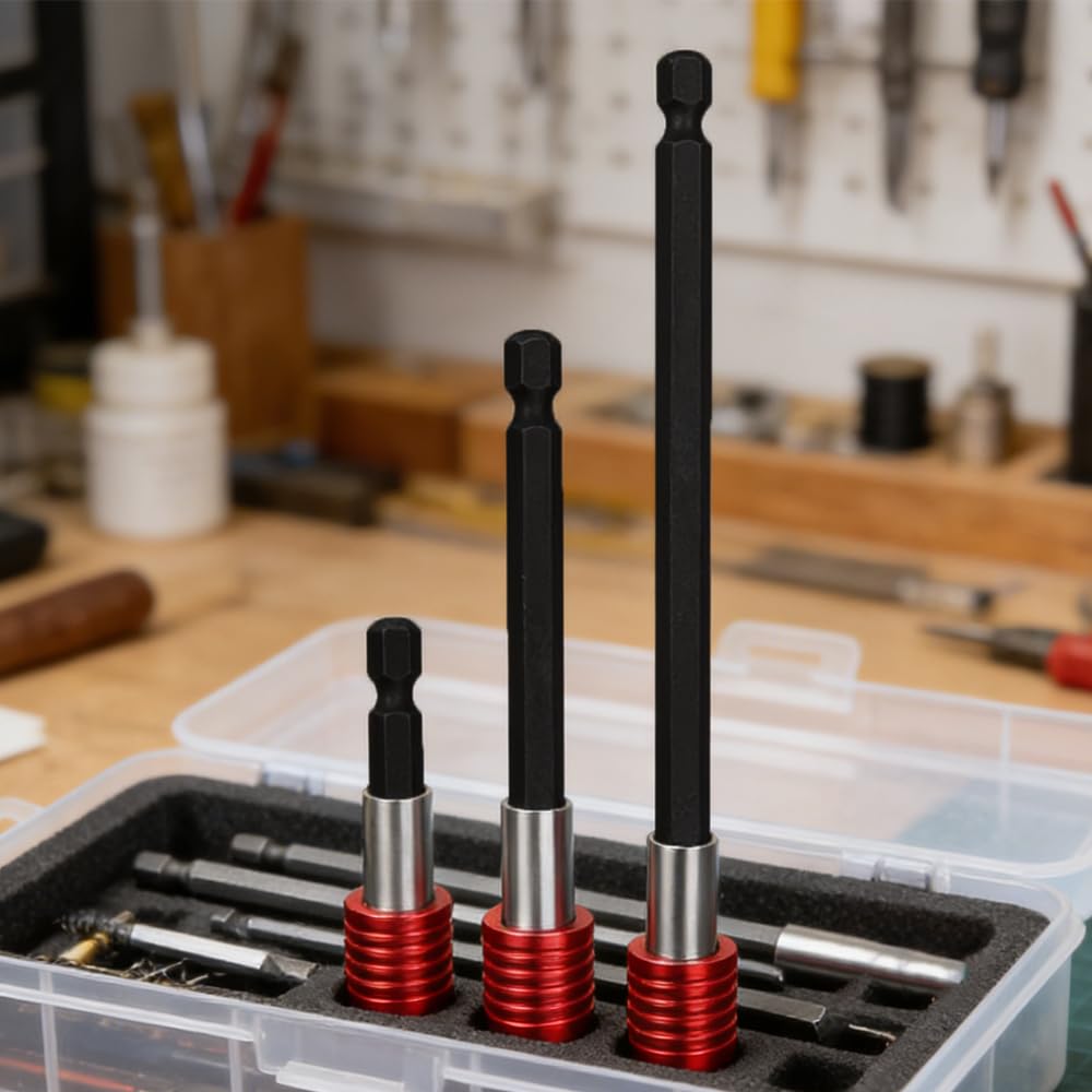3-Piece Magnetic Bit Holder Extension Set, Quick Release Universal Impact Drill Adapter for Home DIY Projects（Red） view 4