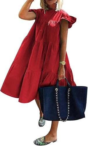 Miniatura 1 de BAXLIMEK Vestidos tipo babydoll para mujer, vestido de playa con mangas con volantes, bonito vestido de playa de verano 2023, romántico, fluido y