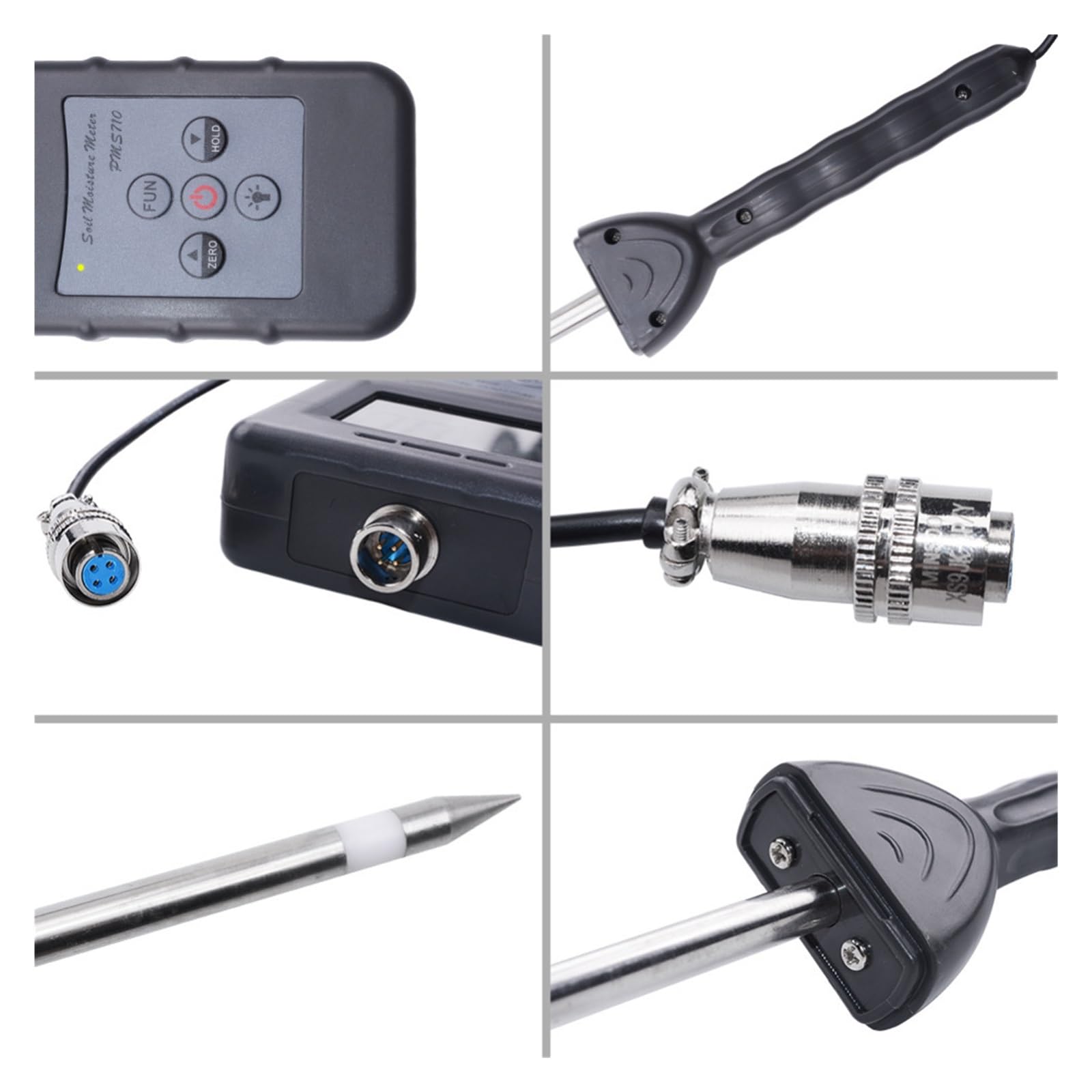 Medidor de humedad de madera Sonda de medidor de humedad del suelo Digital portátil PMS710 Analizador de humedad del suelo for hormigón,de río, suelo, polvo de yeso con pantalla retroiluminada en colo