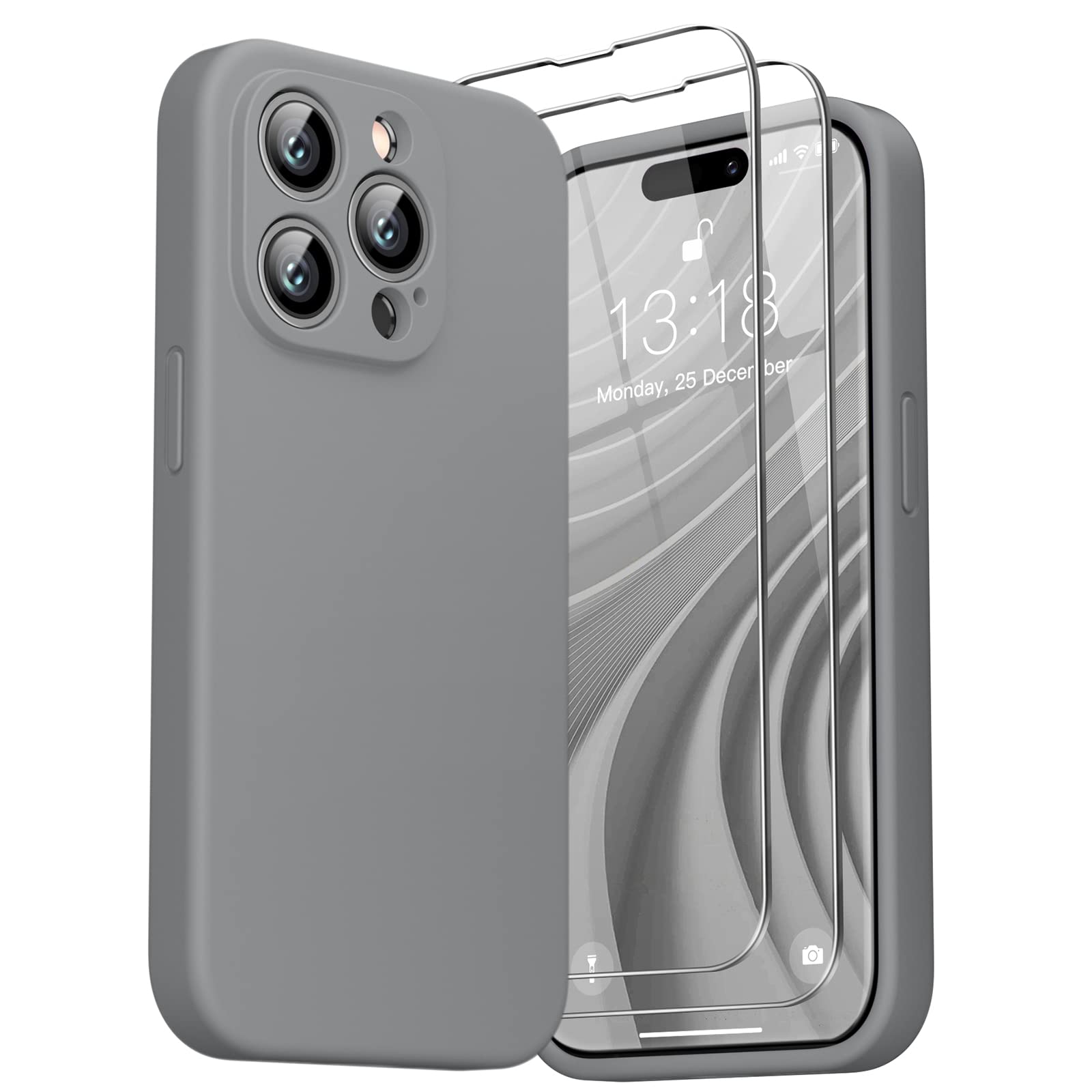 GOODVISH 3 in 1 Cover per iPhone 14 Pro Max Silicone per 6,7", con 2 Pezzi di Pellicola Protettiva, iPhone 14 Pro Max Custodia per Cellulare Antiurto Resistente 360° Protezione, Grigio