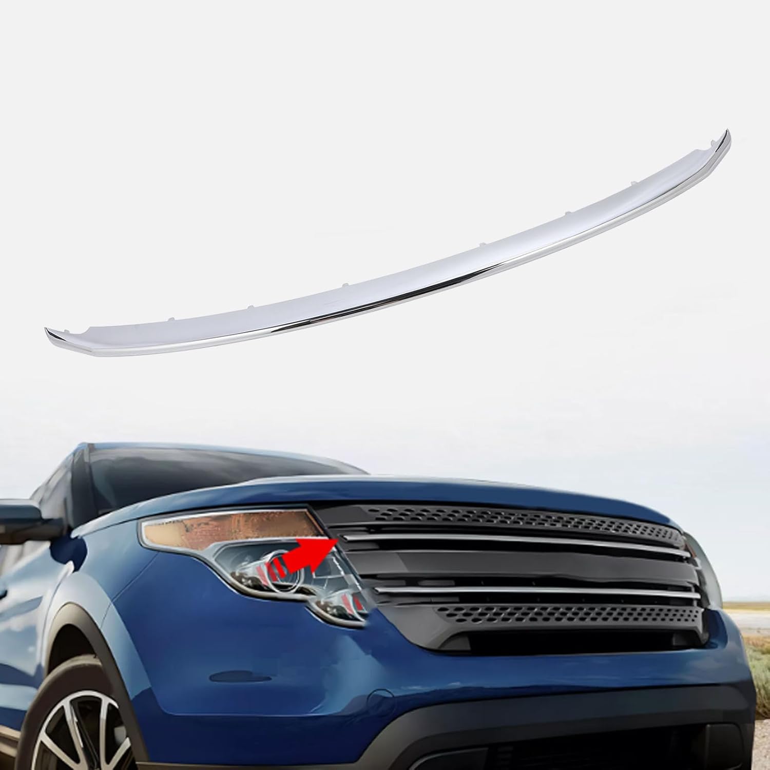 Glossy Chrome Front Grille Upper Trim, Compatible with Base Limited XLT 2011-2015, Grill Trim Car Exterior Accessories