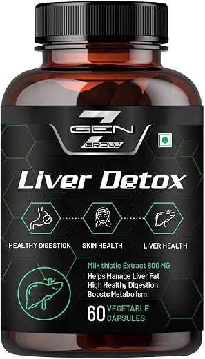 GenZ Grow Liver Detox Supplement with Milk Thistle Extract 800mg (30:1) N-Acetyl Cysteine | Beetroot (beta Vulgaris) | Sup...