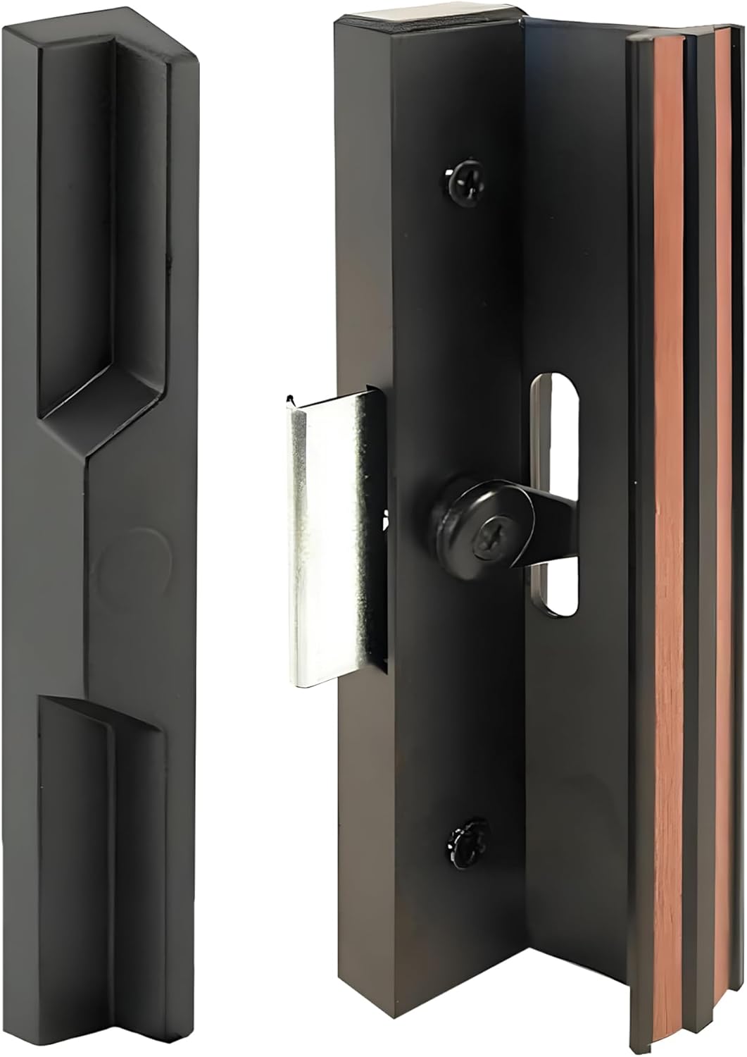 Sliding Patio Glass Door Handle Diecast Sliding Door Handle Set Anodized Black w/ 4-15/16" Hole Spacing – Extruded Aluminum Inside Pull Painted Black – Diecast Pull - Clamp Latch w/ Metal Activator