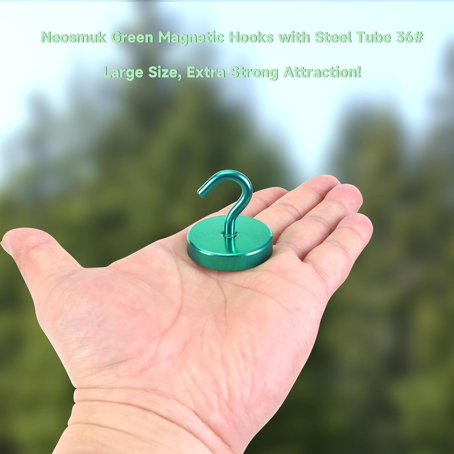 Neosmuk Magnetic Hooks, Heavy Duty 180 lb Magnet Hooks for Cruise Ship Door & Walls, Refrigerator & Grill, Extra Strong Neodymium Hanging Travel Essentials, Green