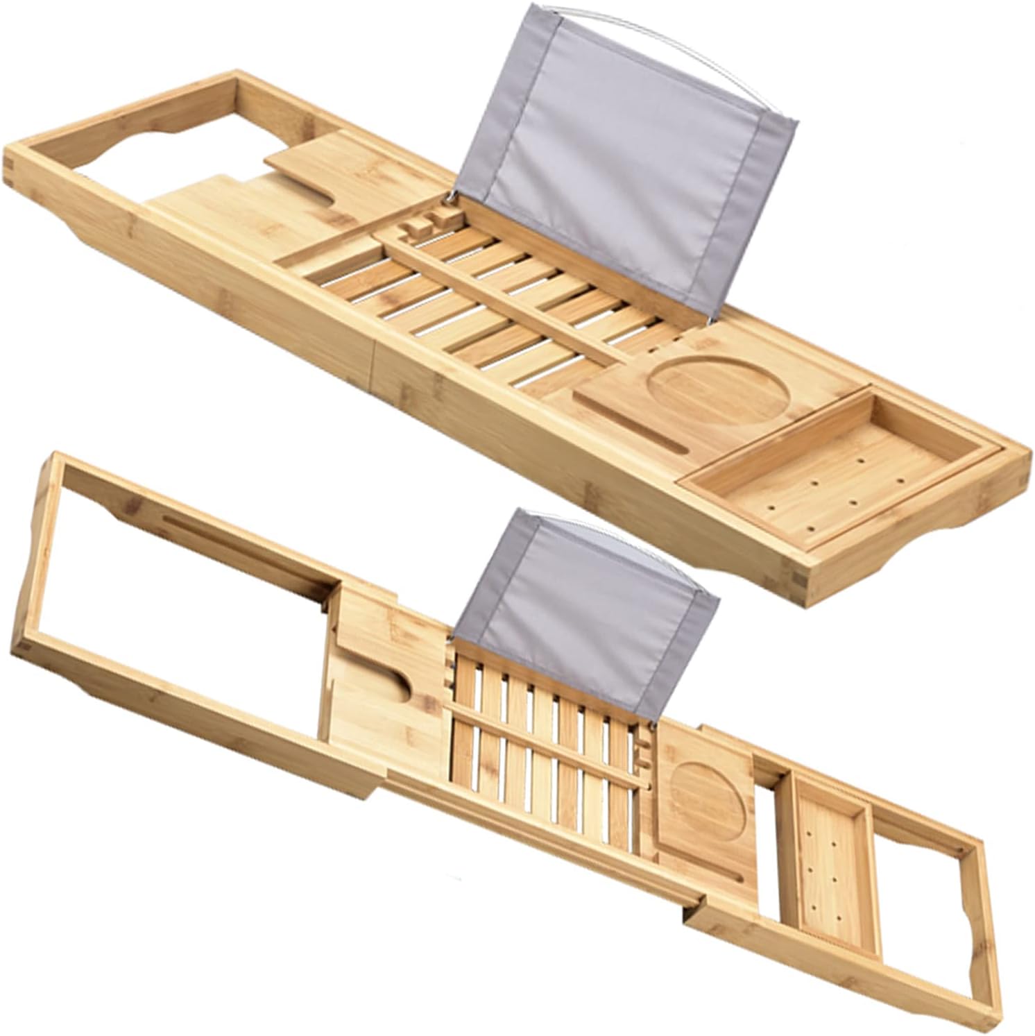 Bathtub Box Tray, Telescopic Bamboo Basin Tray Sliding Towel Rack, Telephone Rack and Adjustable Book Reading Rack, Bath Table with Bookshelves, Tablet Computer Slot