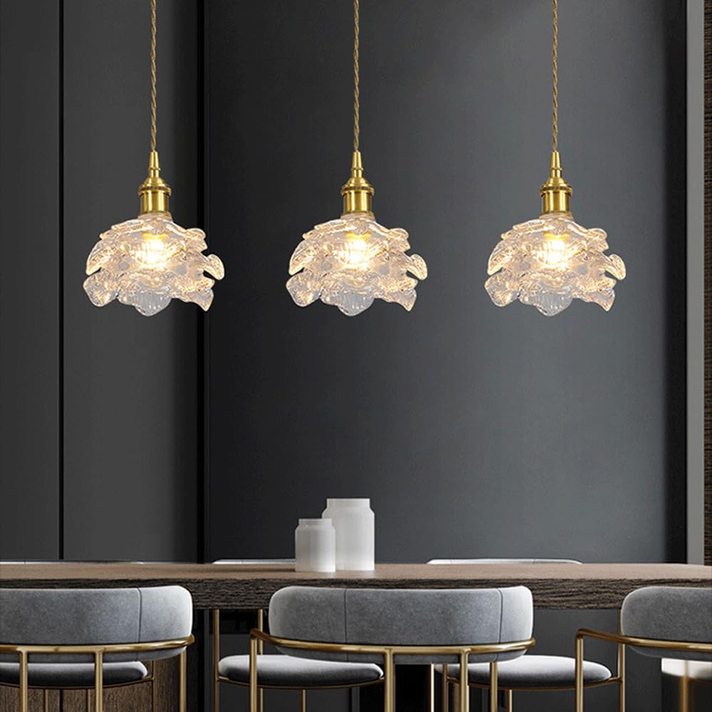 Portalámparas De Cobre Creativo,Pantalla De Lámpara Colgante De Vidrio,Lámpara De Araña En Forma De Flor De Estilo Retro Nórdico,Accesorios De Iluminación De Techo Con Tornillo E14,luz Colgante