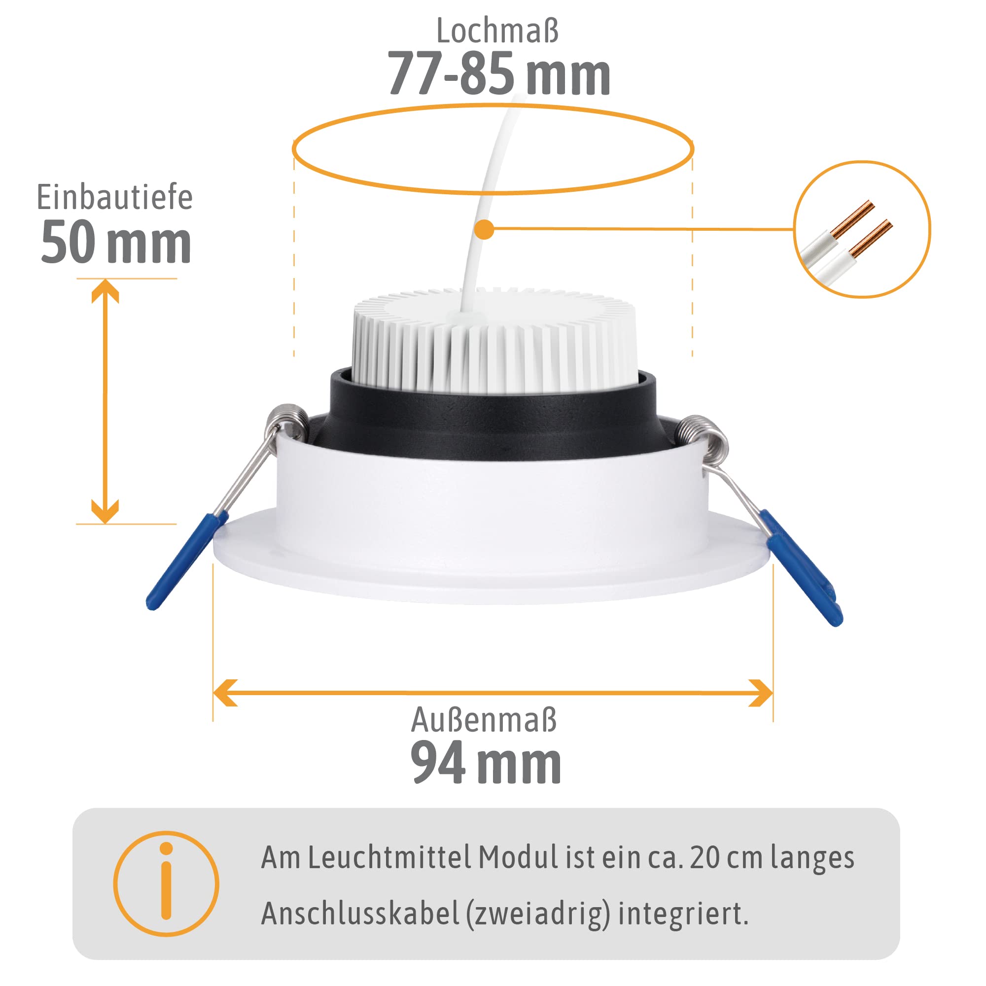 SSC-LUXon 6x Matapo Einbauspot schwarz weiß mit Lichtring inkl. LED Leuchtmittel Modul 4W drei einstellbaren Lichtfarben 3CCT - Design Einbaustrahler 230V