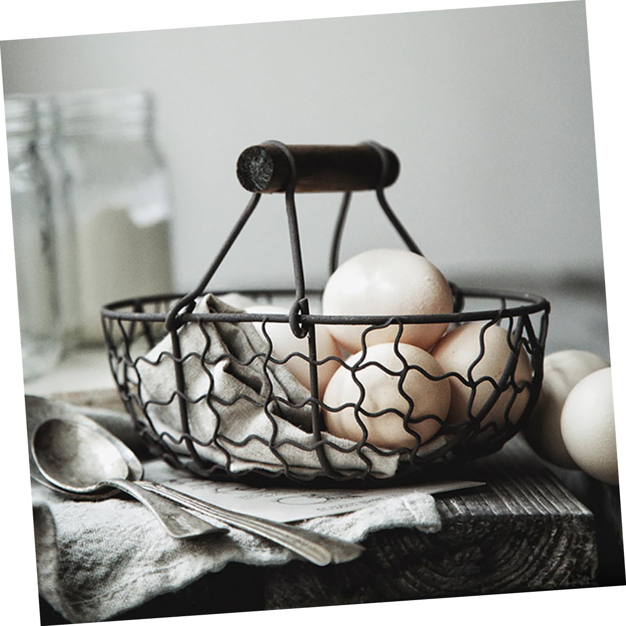 2pcs Vintage Iron Storage Basket Multi-function Hollow Wire Baskets for Home Storage Kitchen Fruit Bread Holder Rustic Decor Grey