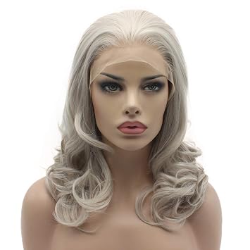 Lushy Medium Length 16inch Gray Wig Heat Resistant Heavy Density Realistic Synthetic Lace Front wig