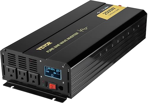 Miniatura 9 de VEVOR Inversor de onda sinusoidal pura de 2500 W, inversor de automóvil de 12 V CC a 120 V CA, 3 salidas de CA, puerto USB, pantalla LCD, control