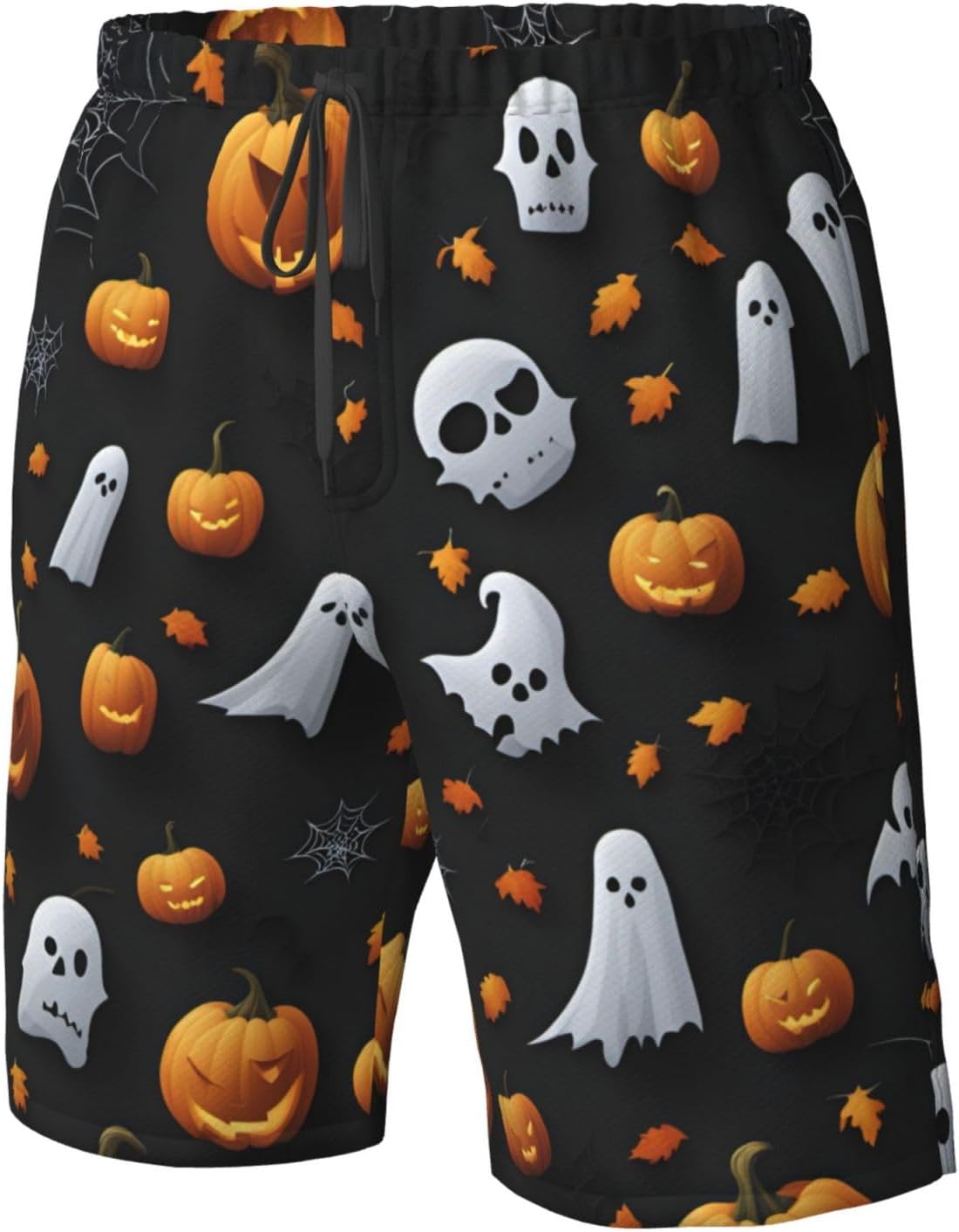 Mens Cute Halloween Pattern Print Beach Shorts,Casual Summer Shorts for Men,Quick Dry Polyester