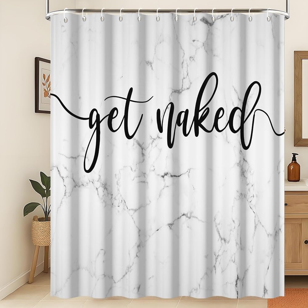 Xiaoterna Get Naked Shower Curtain Grey Marble Textured Waterproof Bathroom Curtain Modern Minimalism Luxury White Polyester Fabric Washable Mildew Resistant Farmhouse Bathroom Decoration 200x180cm