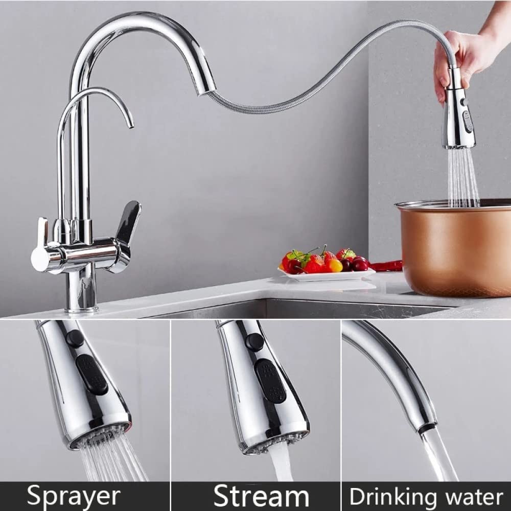 Grifos mezcladores extraíbles con caño de salida, grifo de fregadero de agua pura de cocina, grifo de filtro de rotación 360, dorado, talla única