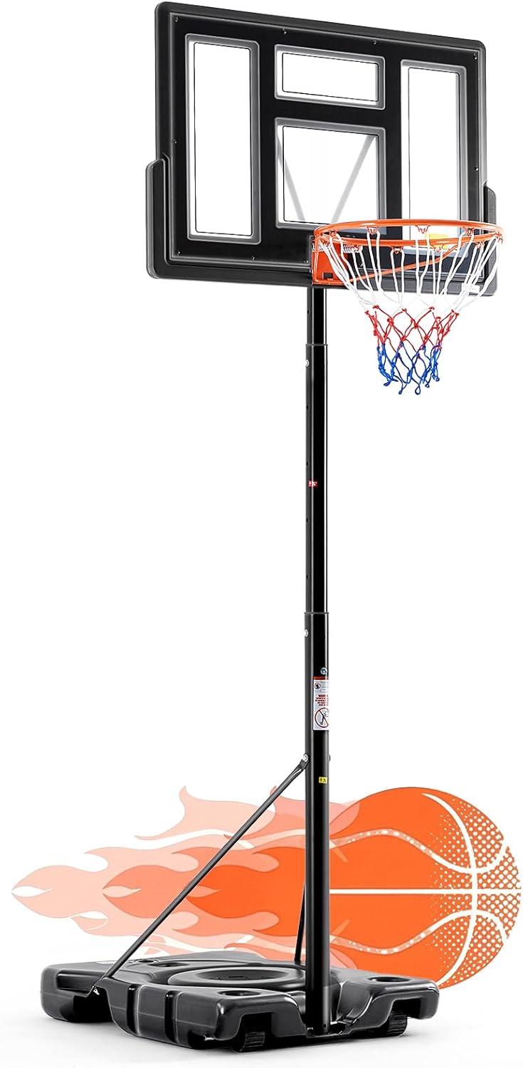 DUMOS 10FT Adjustable Height Portable Basketball Hoop Outdoor for Adult, 44 Inch Shatterproof Backboard w/Shock Absorbent Rim, Fillable Base, 2 Wheels for Swimming Pool/Indoor