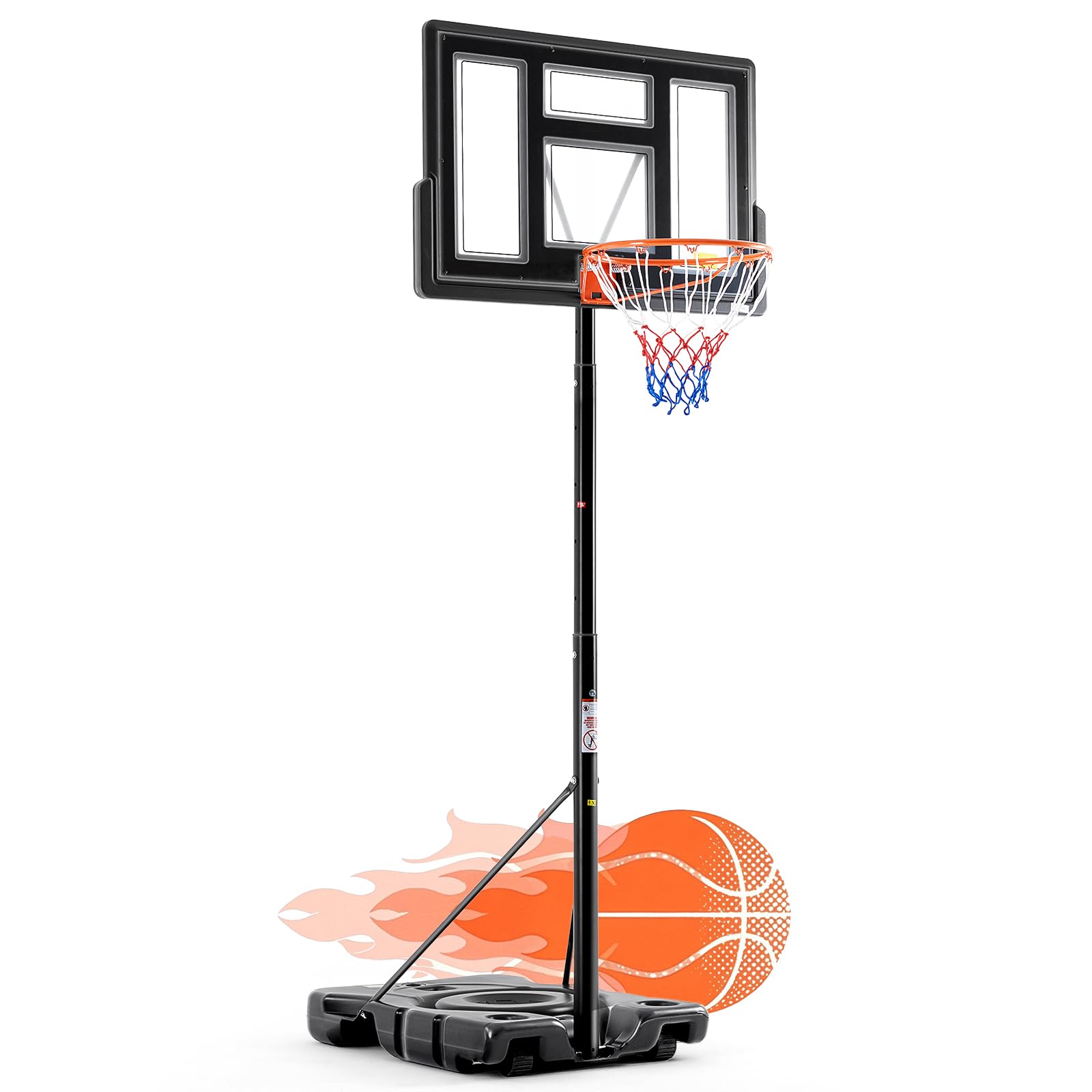 DUMOS 6.1-10FT Adjustable Height Portable Basketball Hoop Outdoor for Adult, 44 Inch Shatterproof Backboard w/Shock Absorbent Rim, Fillable Base, 2 Wheels for Swimming Pool/Indoor, Classic Black