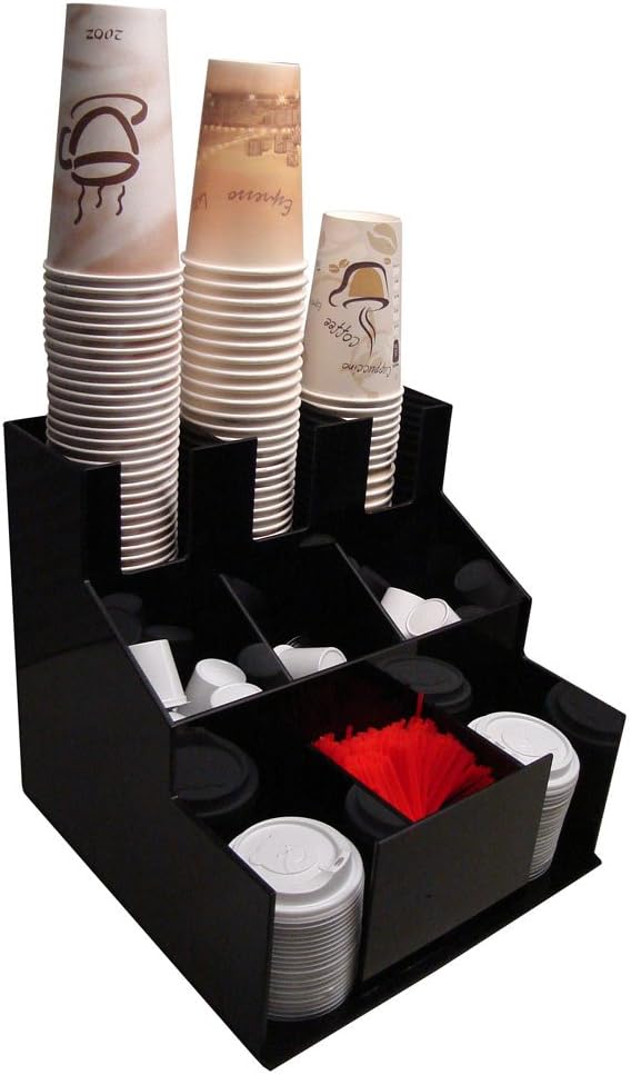 RCS Plastics Coffee Cup Dispenser and Lid Holder Organizer Condiment Stirrer, Sugar Cup Caddy Organize and Display Your Beverage Counter Station with Style (1010)