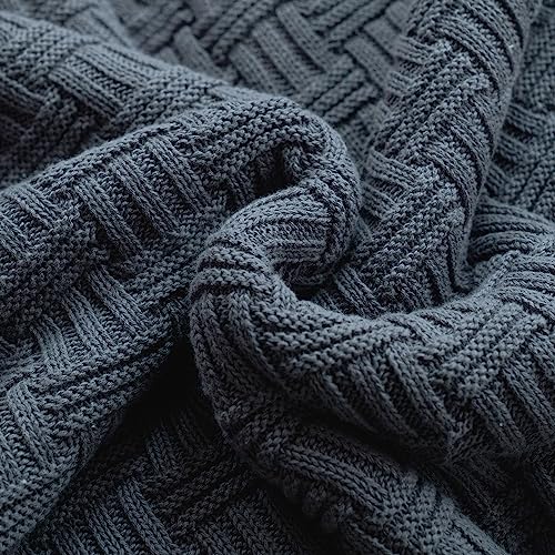 MYLUNE Home Sherpa Decke Baumwolle Strickdecke Öko-Tex 180x200cm 660GSM Dicke Kuscheldecke Flauschig Sofadecke Wohndecke Tagesdecke Bettüberwurf Warme Gehäkelte Decke Winter Blanket Anthrazit