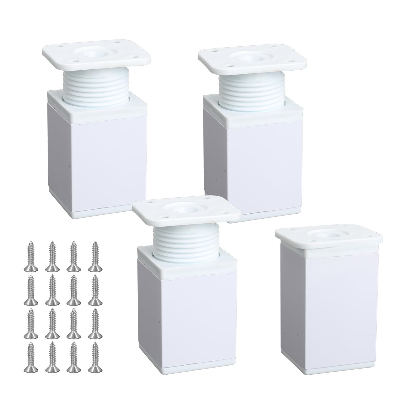 Luabue 4 Pieces Adjustable Furniture Feet 6 cm Square Furniture Legs Aluminium White for Table Desk Furniture Feet for Cabinet, Sofa, Table, Bed Legs