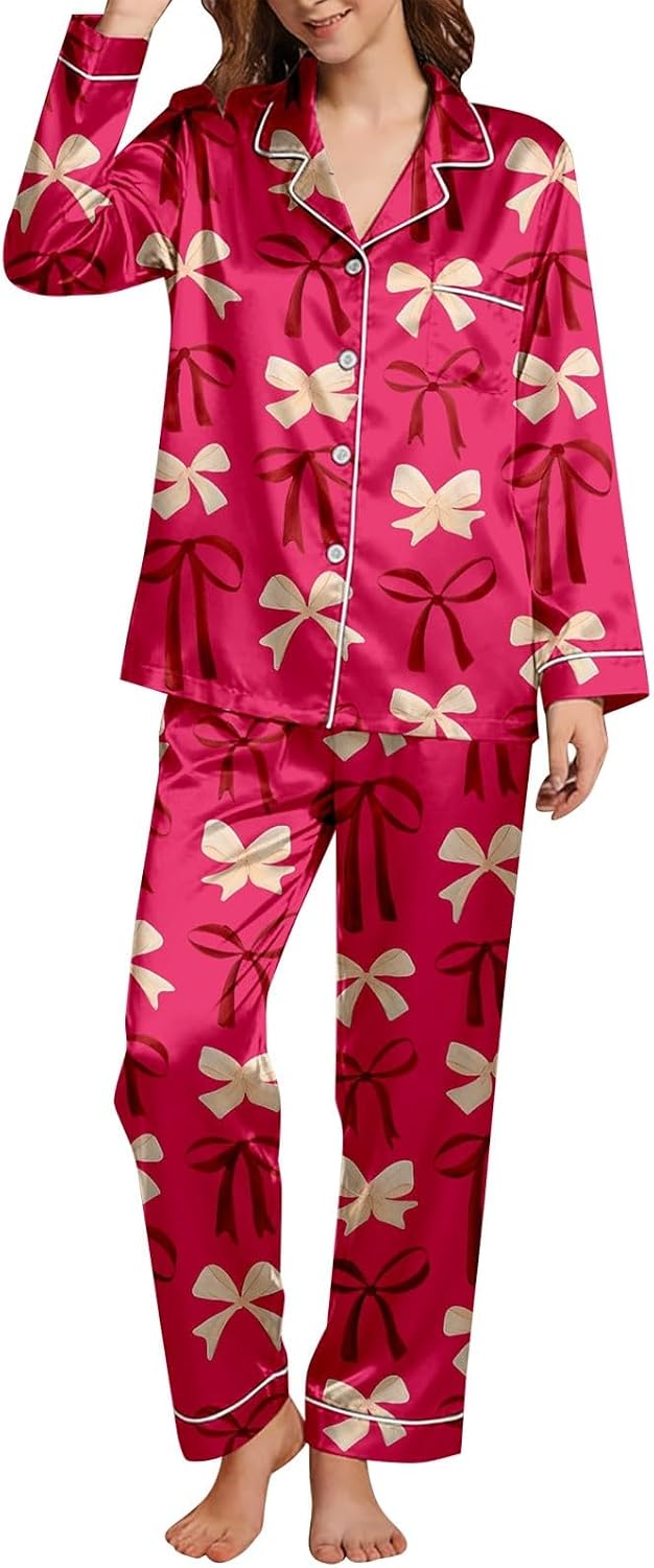 Pajamas For Women,Women’S Pajamas Long Sleeve Cute Print 2 Piece Outfits | Postpartum Lounge Sets For Women Button Down Two Piece Shirt With Pants Fall Winter Comfort Clothing Pajamas For Women Black