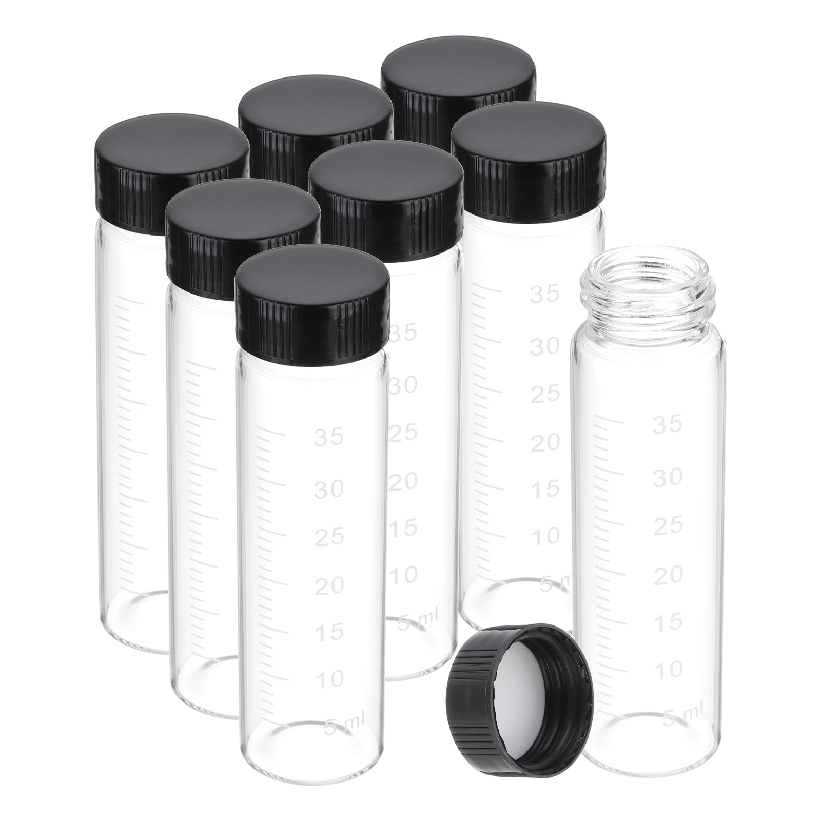 PATIKIL 8pz 40ml Piccoli Viali Vetro Trasparente con Tappo a Vite Nero, Bottiglie Campionamento Graduato Vetro Borosilicato Conservare Solidi Liquidi e Polveri