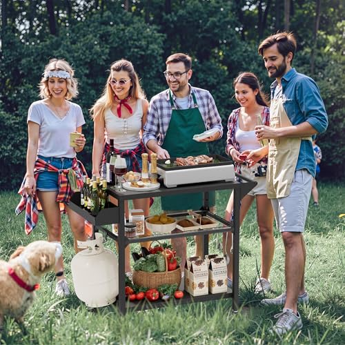 Image of SUNCROWN Outdoor Grill Table with Wheels, Kitchen Cooking Prep Tables Movable BBQ Grill Cart for Garden, Camping, Home Party, Bar, Pizza Oven Table Stand