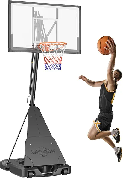 LotFun 44 Inch Basketball Hoop Outdoor, 5-10FT Manual Crank Adjustable Basketball Goal with Wheels, Basket Ball Portable Hoops for Backyard, Gym