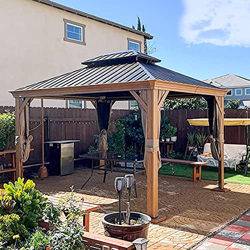 Domi Outdoor Living 10' X 12' Hardtop Gazebo Outdoor Aluminum Wood Grain Gazebos With Galvanized Steel Double Canopy For Patios Deck Backyard,Curtains&Netting By Domi Outdoor Living thumb #2