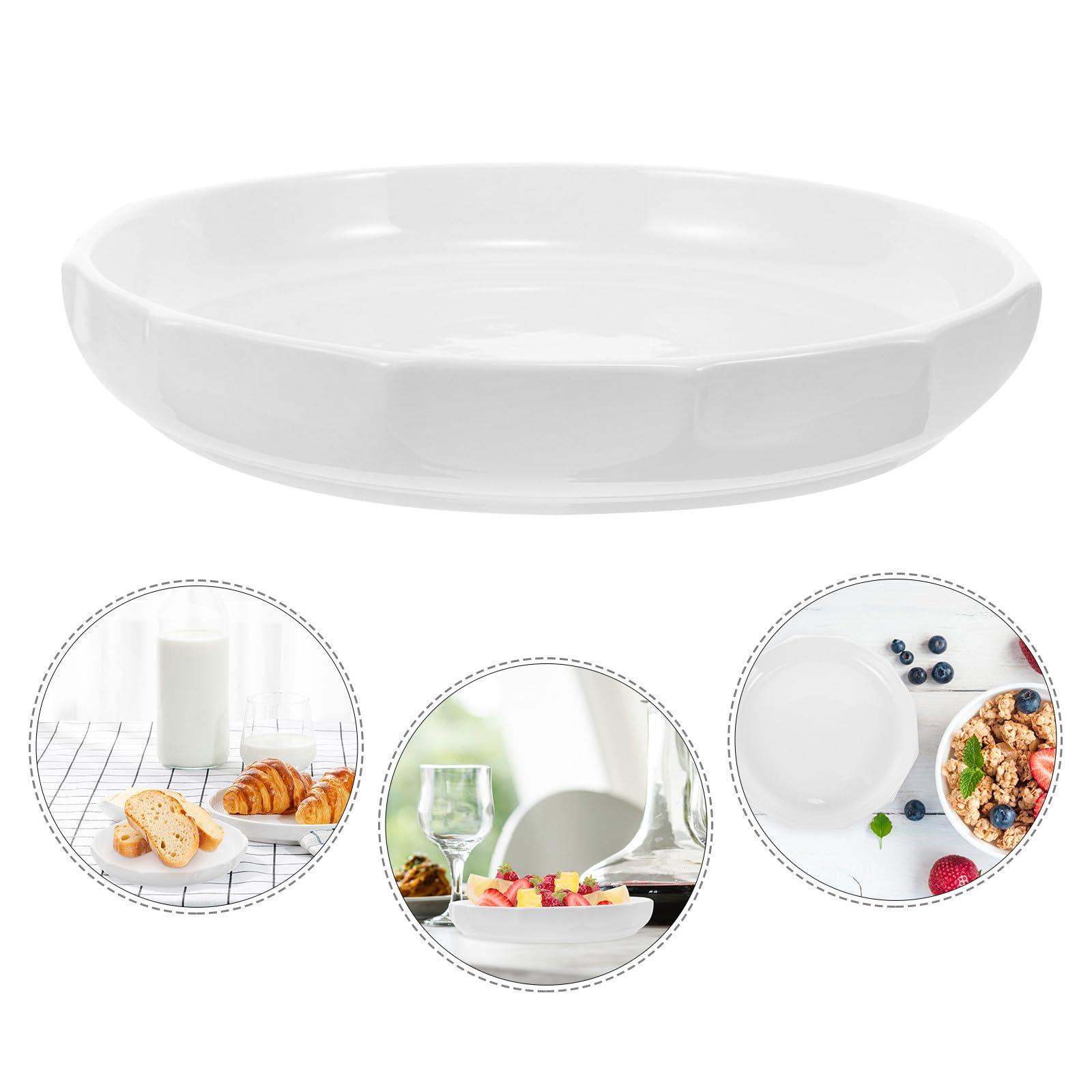 POPETPOP Plato de Cerámica, Plato de Comida de Cerámica, Blanco, Tamaño Espacioso, Diseño Creativo de Hoja de Loto, para Postres y Presentación en Restaurante