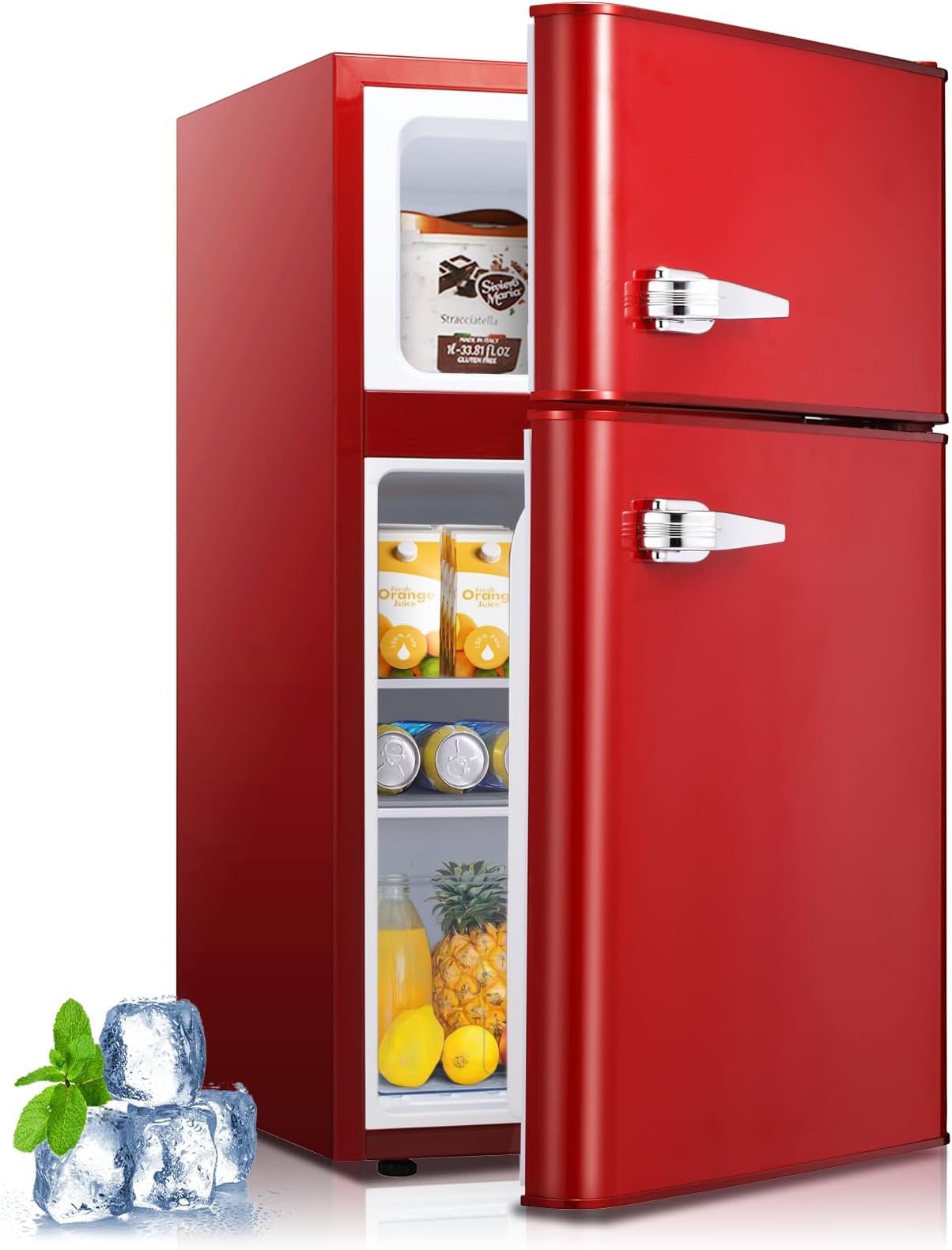 KismileMini Fridge with Freezer,3.2 Cu.Ft Compact Mini Refrigerator with Double 2 Door,Adjustable Temperature,Full Size for Home,Kitchen,Dorm,Apartment,Retro Red
