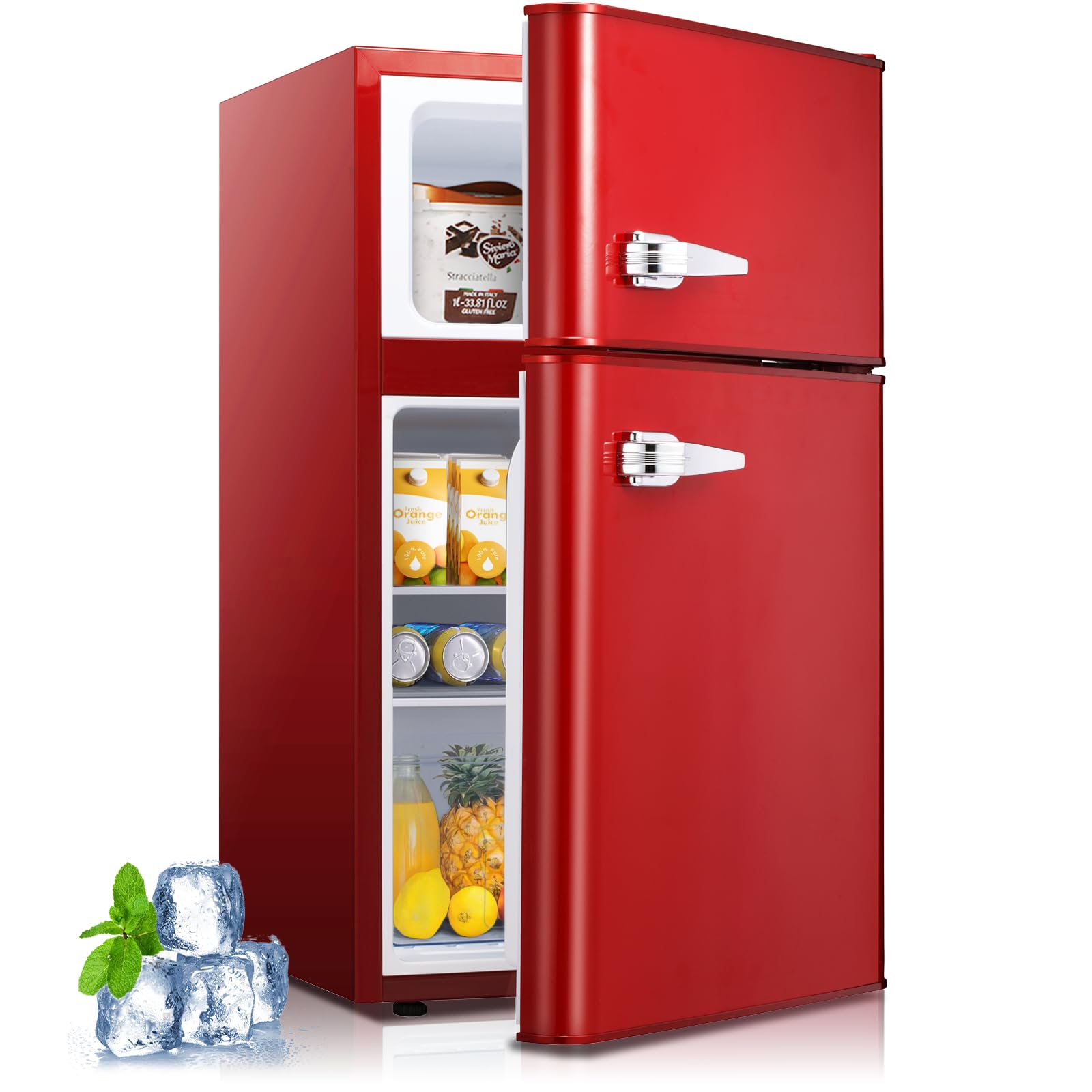 KismileMini Fridge with Freezer,3.2 Cu.Ft Compact Mini Refrigerator with Double 2 Door,Adjustable Temperature,Full Size for Home,Kitchen,Dorm,Apartment,Retro Red