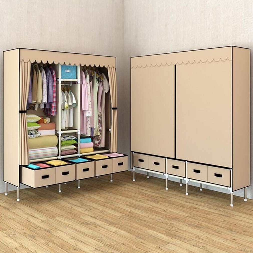 Cloth Wardrobe Clothes Closet, Portable Closet Wardrobe Storage Closet Standing Closet Fabric Cabinet Portable Wardrobe,Khaki_170x45x168cm