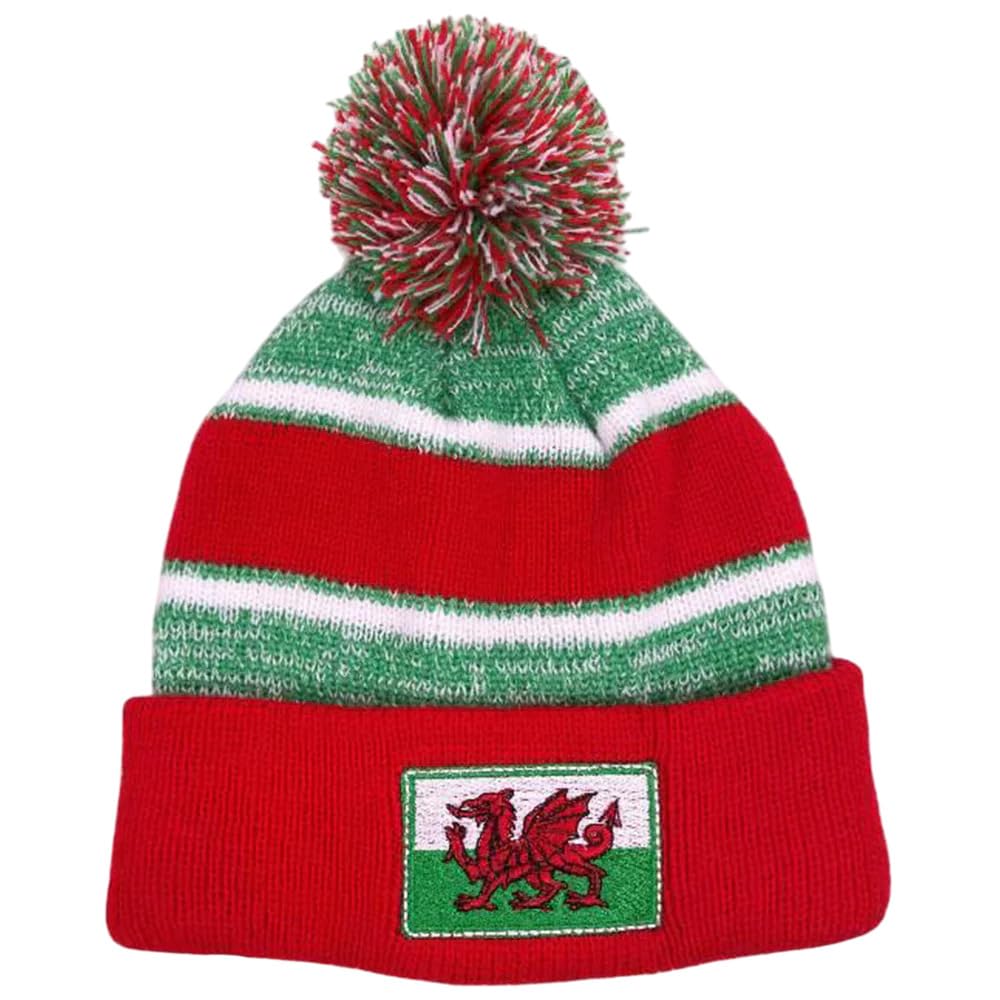 Manav Unisex Red Green White Wales Welsh Cymru Red Stripe Bobble Hat Knit Cuffed Fisherman Beanie Thermal Winter Hats Warm Stylish For Men Women