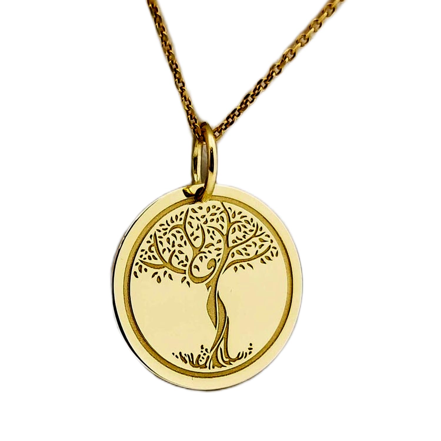LKBEADS Collana in argento sterling 925 da 28 mm | catena da 18 pollici | ciondolo albero della vita | gioielli con albero genealogico | ciondolo a disco inciso | placcatura in oro naturale | 00230
